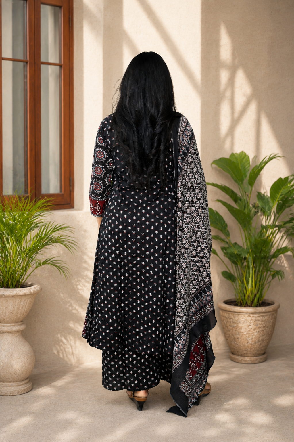 Midnight Black Ajrakh Printed Cotton Suit - Image 3
