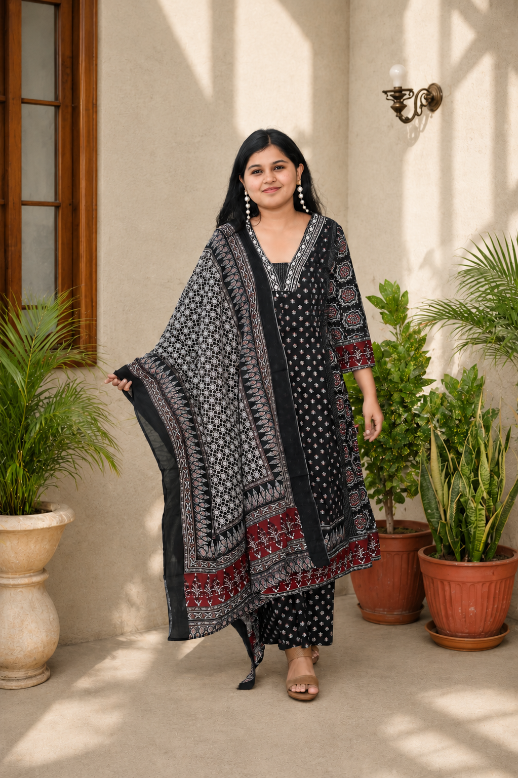 Midnight Black Ajrakh Printed Cotton Suit - Image 4