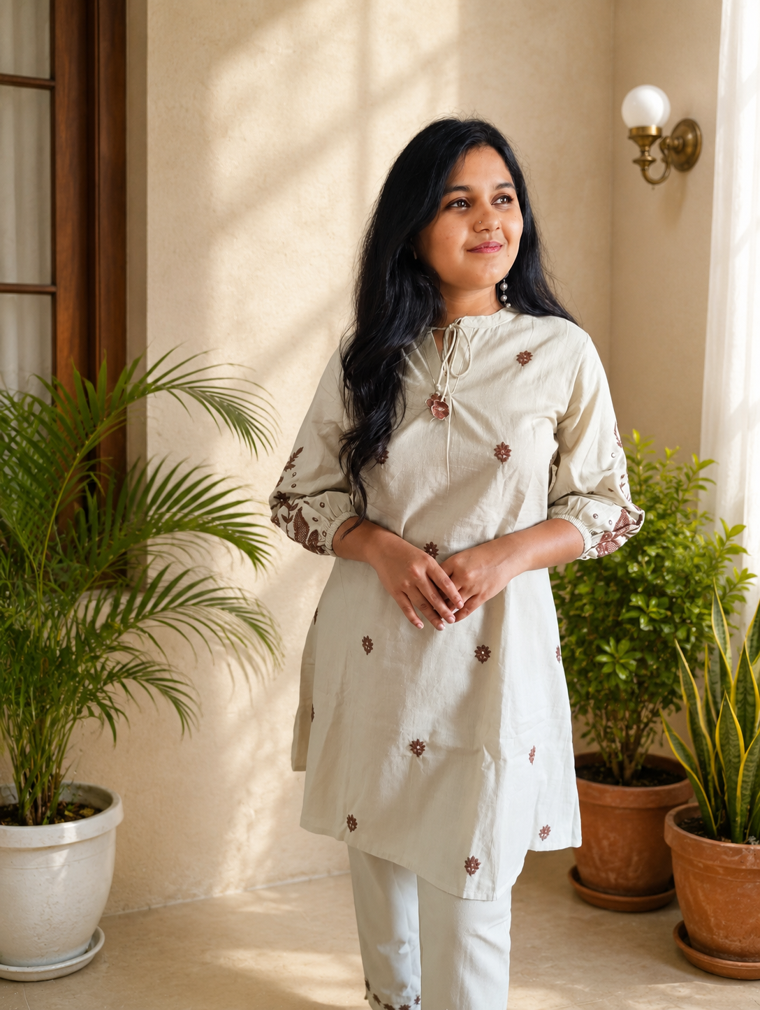Moonlit Ivory Embroidered Co-Ord Kurta Set - Image 2