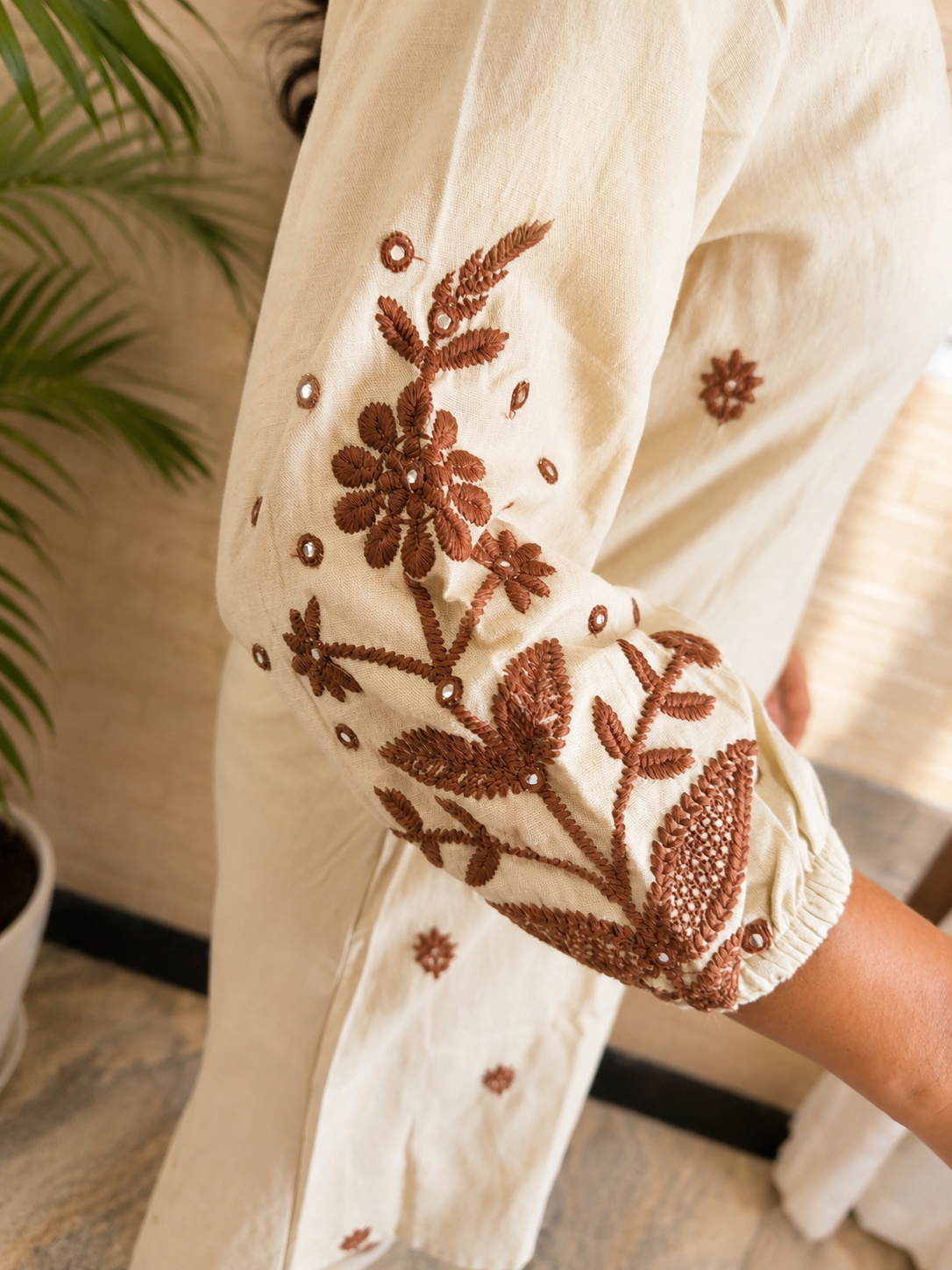 Moonlit Ivory Embroidered Co-Ord Kurta Set - Image 6